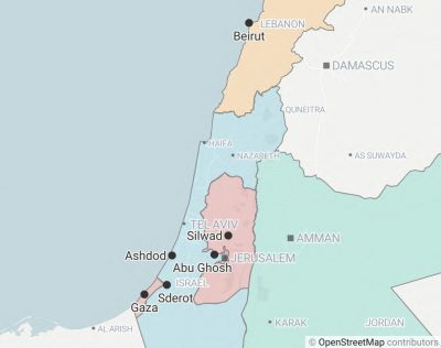 以色列、巴勒斯坦、黎巴嫩和约旦的地图